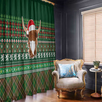 Scottish Christmas Window Curtain Highland Cattle-Xmas Tartan Stripes Style Green Color - Wonder Print Shop