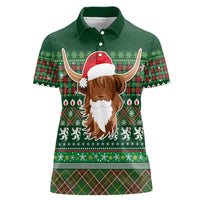 Scottish Christmas Women Polo Shirt Highland Cattle-Xmas Tartan Stripes Style Green Color - Wonder Print Shop