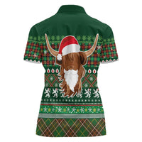 Scottish Christmas Women Polo Shirt Highland Cattle-Xmas Tartan Stripes Style Green Color - Wonder Print Shop