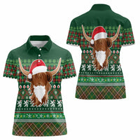 Scottish Christmas Women Polo Shirt Highland Cattle-Xmas Tartan Stripes Style Green Color - Wonder Print Shop
