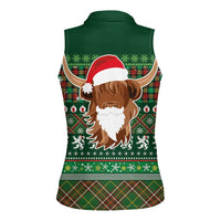 Scottish Christmas Women Sleeveless Polo Shirt Highland Cattle-Xmas Tartan Stripes Style Green Color - Wonder Print Shop