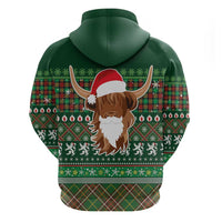 Scottish Christmas Zip Hoodie Highland Cattle-Xmas Tartan Stripes Style Green Color - Wonder Print Shop