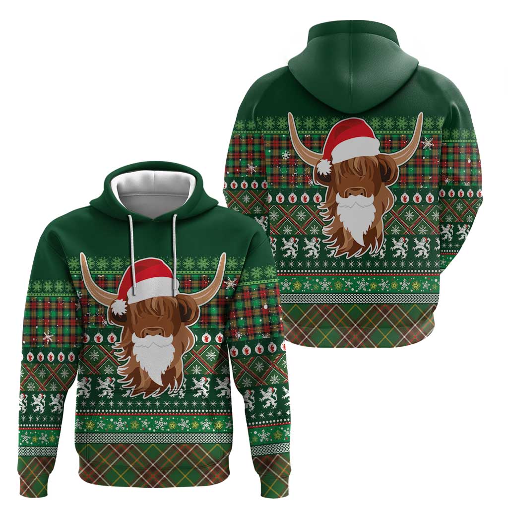 Scottish Christmas Zip Hoodie Highland Cattle-Xmas Tartan Stripes Style Green Color - Wonder Print Shop