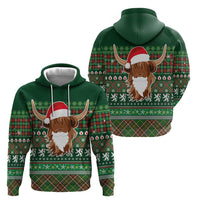 Scottish Christmas Zip Hoodie Highland Cattle-Xmas Tartan Stripes Style Green Color - Wonder Print Shop