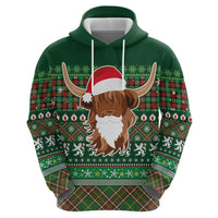 Scottish Christmas Zip Hoodie Highland Cattle-Xmas Tartan Stripes Style Green Color - Wonder Print Shop