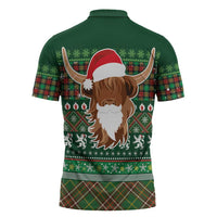 Scottish Christmas Zipper Polo Shirt Highland Cattle-Xmas Tartan Stripes Style Green Color - Wonder Print Shop