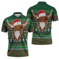Scottish Christmas Zipper Polo Shirt Highland Cattle-Xmas Tartan Stripes Style Green Color - Wonder Print Shop