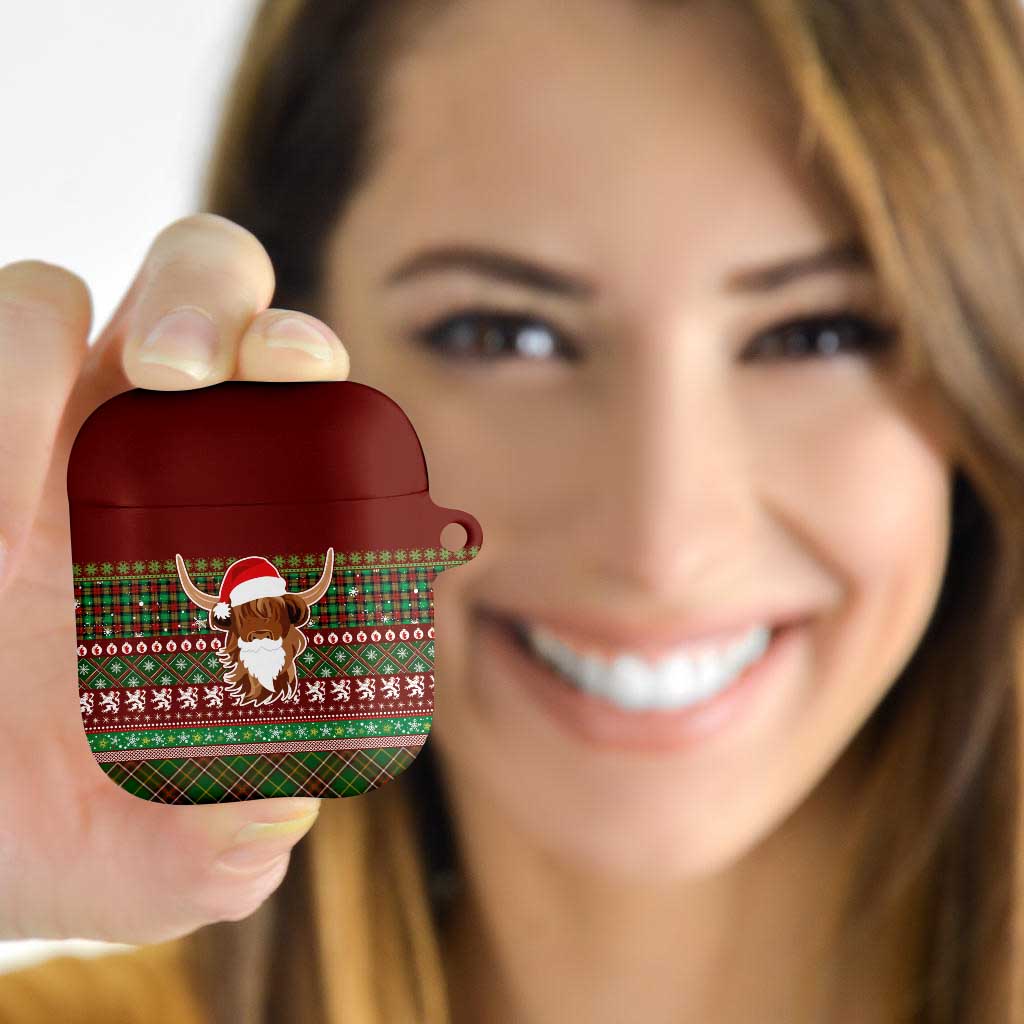 Scottish Christmas AirPods Case Highland Cattle-Xmas Tartan Stripes Style Red Color - Wonder Print Shop
