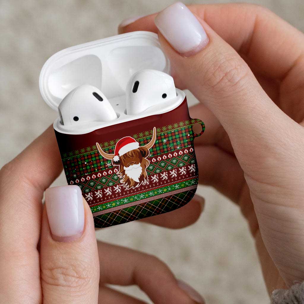 Scottish Christmas AirPods Case Highland Cattle-Xmas Tartan Stripes Style Red Color - Wonder Print Shop