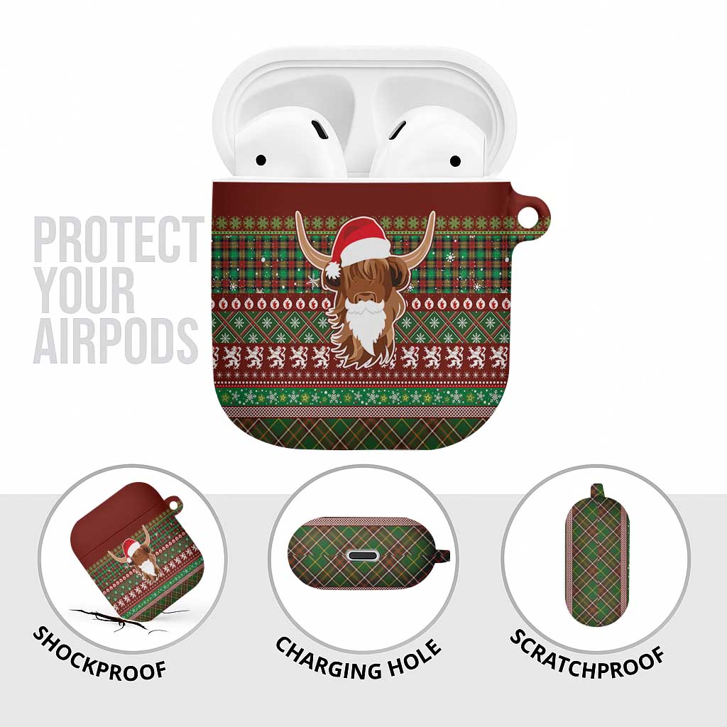 Scottish Christmas AirPods Case Highland Cattle-Xmas Tartan Stripes Style Red Color - Wonder Print Shop