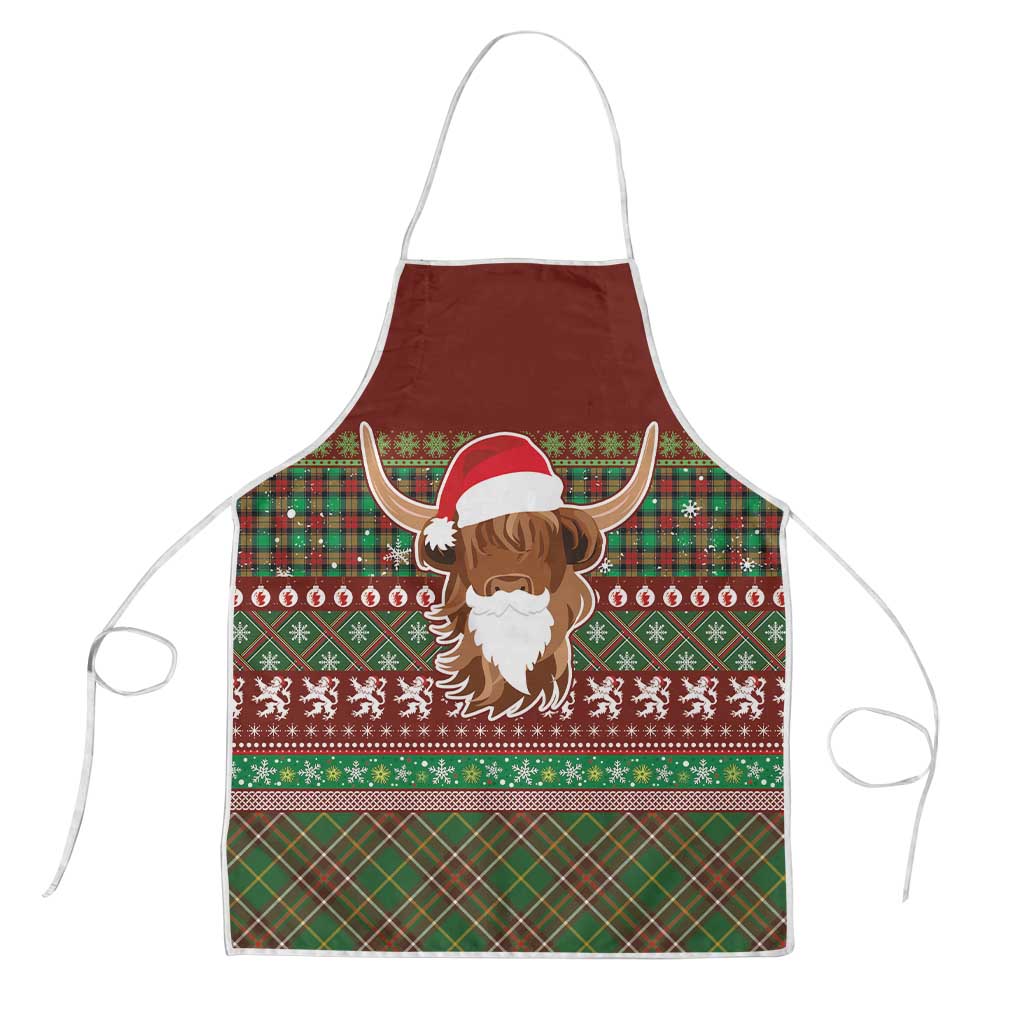 Scottish Christmas Apron Highland Cattle-Xmas Tartan Stripes Style Red Color - Wonder Print Shop