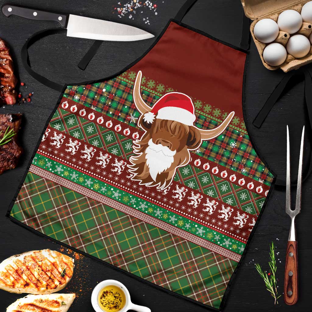 Scottish Christmas Apron Highland Cattle-Xmas Tartan Stripes Style Red Color - Wonder Print Shop
