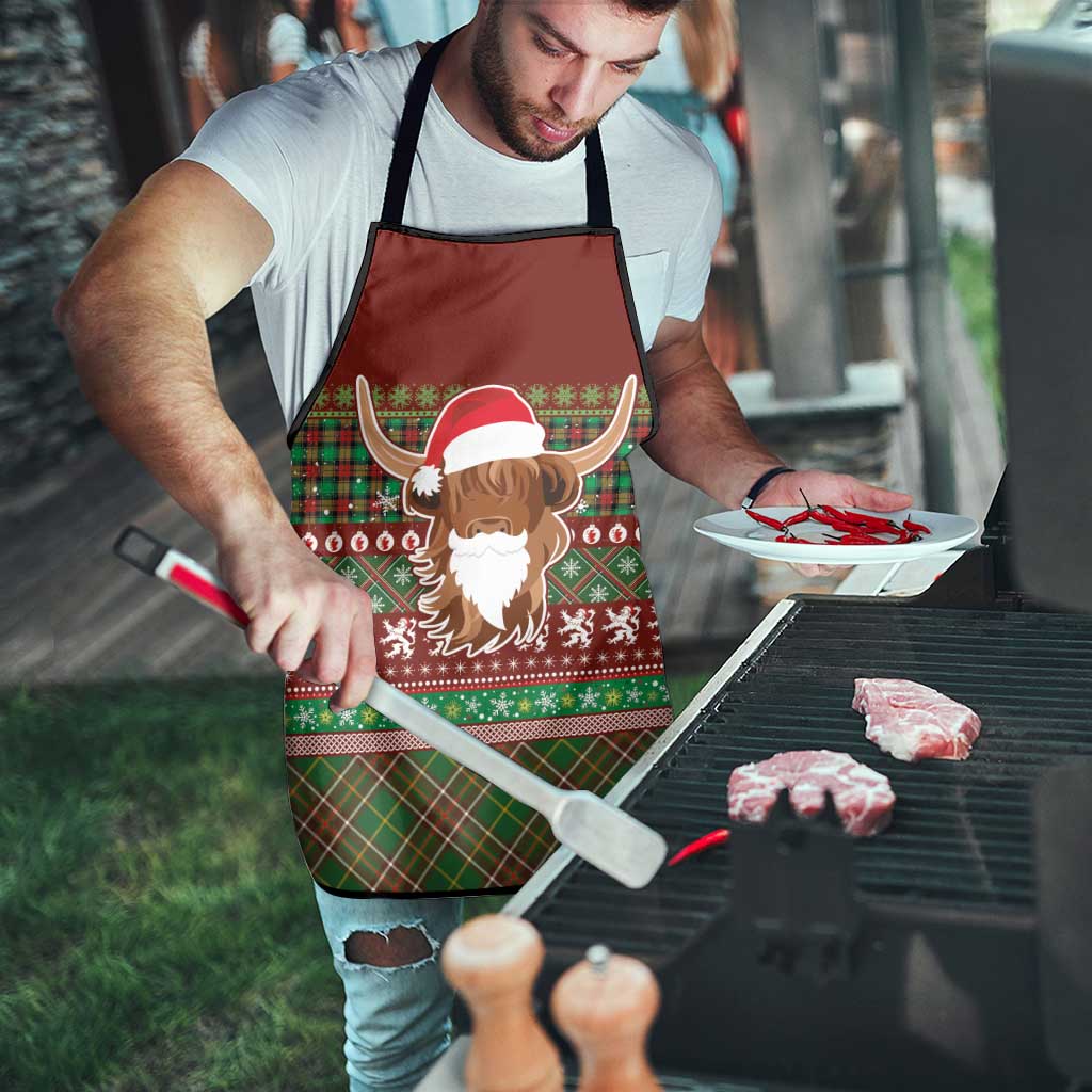 Scottish Christmas Apron Highland Cattle-Xmas Tartan Stripes Style Red Color - Wonder Print Shop