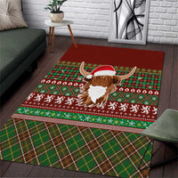 Scottish Christmas Area Rug Highland Cattle-Xmas Tartan Stripes Style Red Color - Wonder Print Shop