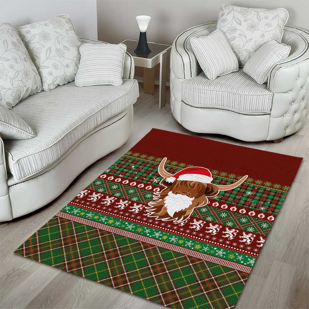 Scottish Christmas Area Rug Highland Cattle-Xmas Tartan Stripes Style Red Color - Wonder Print Shop