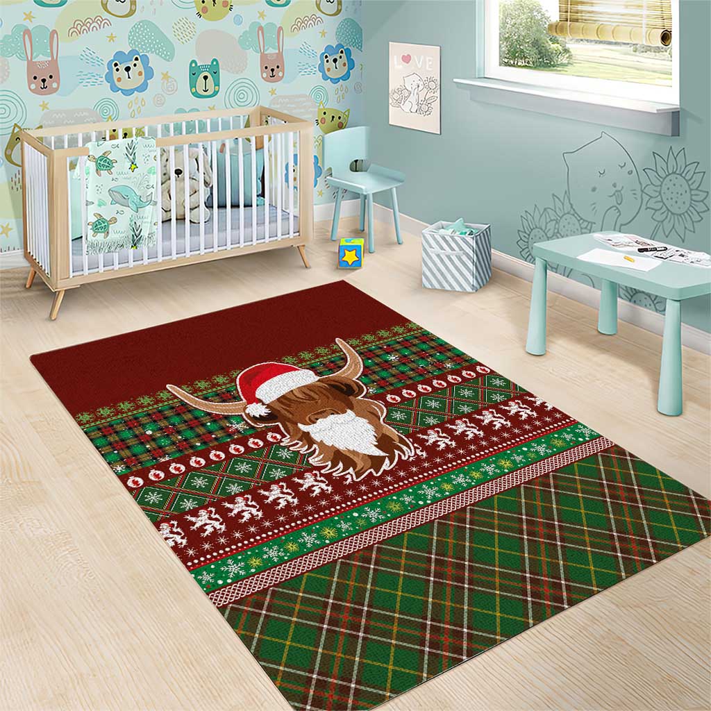 Scottish Christmas Area Rug Highland Cattle-Xmas Tartan Stripes Style Red Color - Wonder Print Shop