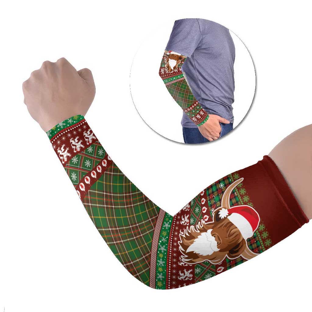 Scottish Christmas Arm Sleeves Highland Cattle-Xmas Tartan Stripes Style Red Color - Wonder Print Shop