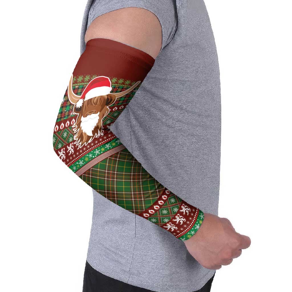 Scottish Christmas Arm Sleeves Highland Cattle-Xmas Tartan Stripes Style Red Color - Wonder Print Shop