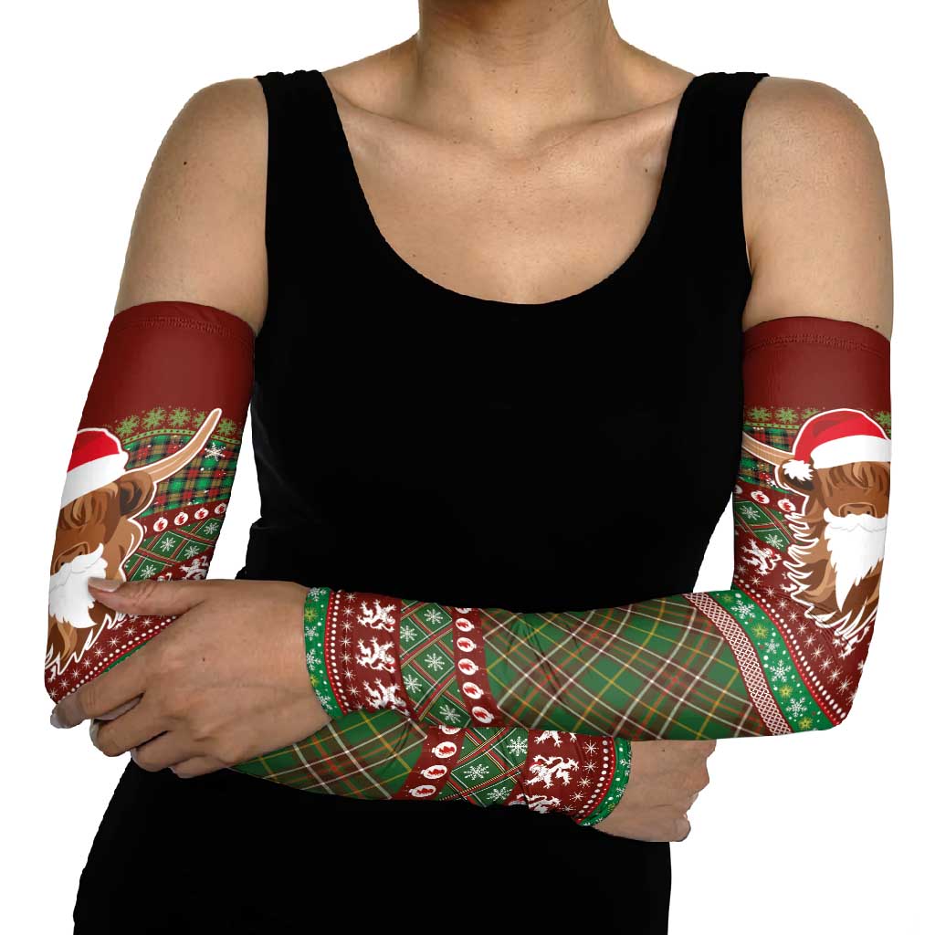 Scottish Christmas Arm Sleeves Highland Cattle-Xmas Tartan Stripes Style Red Color - Wonder Print Shop