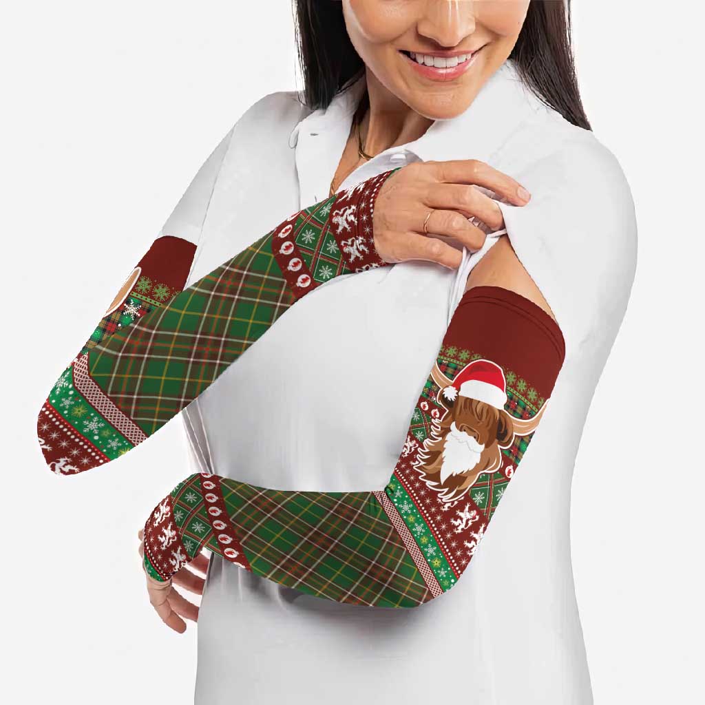 Scottish Christmas Arm Sleeves Highland Cattle-Xmas Tartan Stripes Style Red Color - Wonder Print Shop