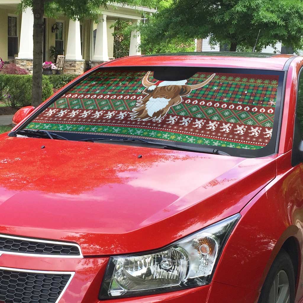 Scottish Christmas Auto Sun Shade Highland Cattle-Xmas Tartan Stripes Style Red Color - Wonder Print Shop