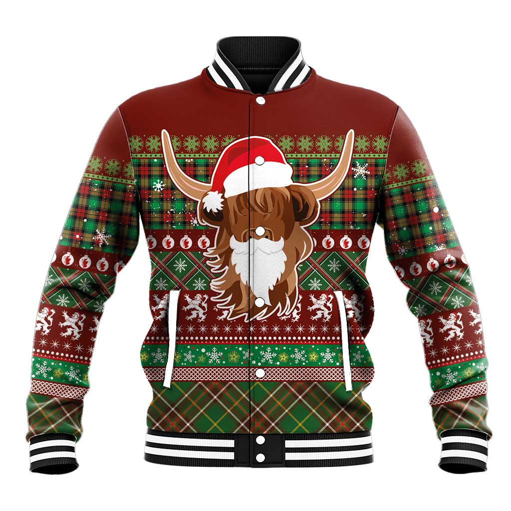Scottish Christmas Baseball Jacket Highland Cattle-Xmas Tartan Stripes Style Red Color - Wonder Print Shop
