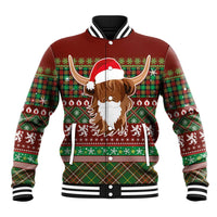 Scottish Christmas Baseball Jacket Highland Cattle-Xmas Tartan Stripes Style Red Color - Wonder Print Shop