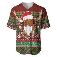 Scottish Christmas Baseball Jersey Highland Cattle-Xmas Tartan Stripes Style Red Color - Wonder Print Shop