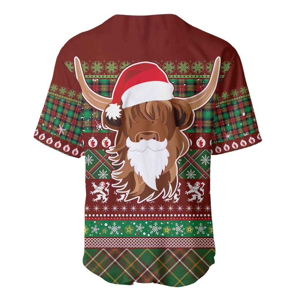 Scottish Christmas Baseball Jersey Highland Cattle-Xmas Tartan Stripes Style Red Color - Wonder Print Shop