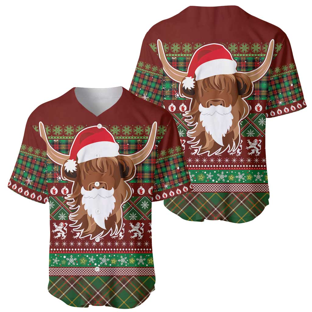 Scottish Christmas Baseball Jersey Highland Cattle-Xmas Tartan Stripes Style Red Color - Wonder Print Shop