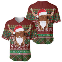 Scottish Christmas Baseball Jersey Highland Cattle-Xmas Tartan Stripes Style Red Color - Wonder Print Shop