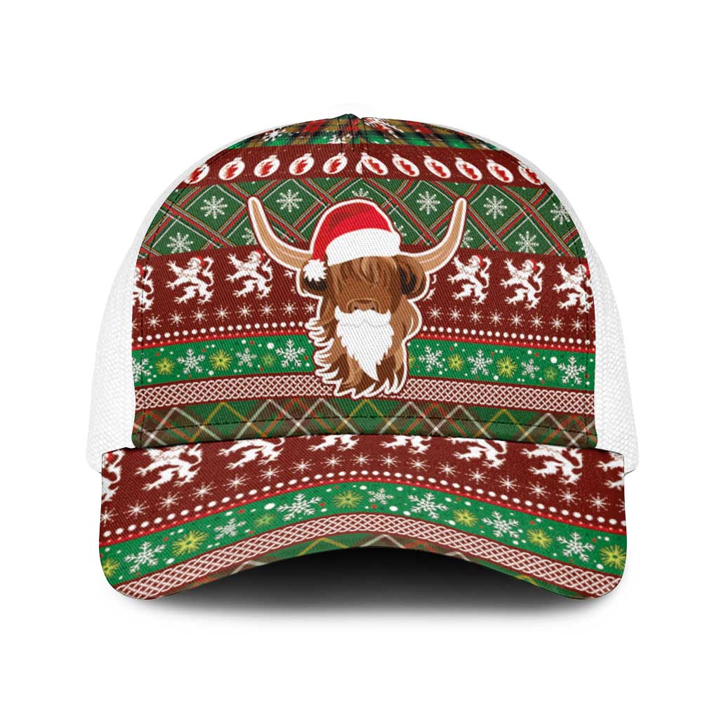 Scottish Christmas Baseball Net Cap Highland Cattle-Xmas Tartan Stripes Style Red Color - Wonder Print Shop