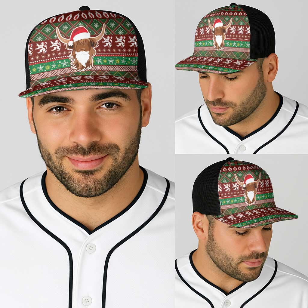 Scottish Christmas Baseball Net Cap Highland Cattle-Xmas Tartan Stripes Style Red Color - Wonder Print Shop