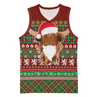 Scottish Christmas Basketball Jersey Highland Cattle-Xmas Tartan Stripes Style Red Color - Wonder Print Shop