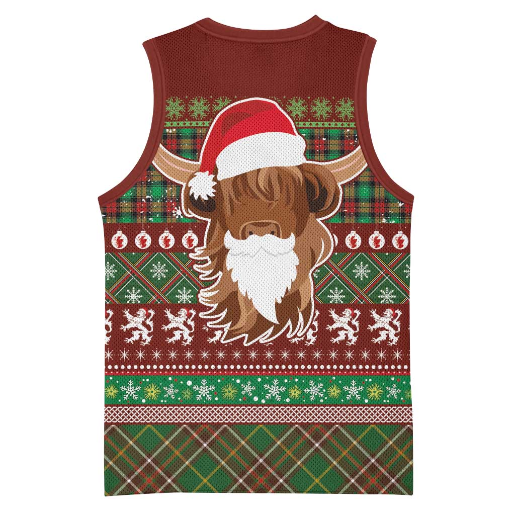 Scottish Christmas Basketball Jersey Highland Cattle-Xmas Tartan Stripes Style Red Color - Wonder Print Shop