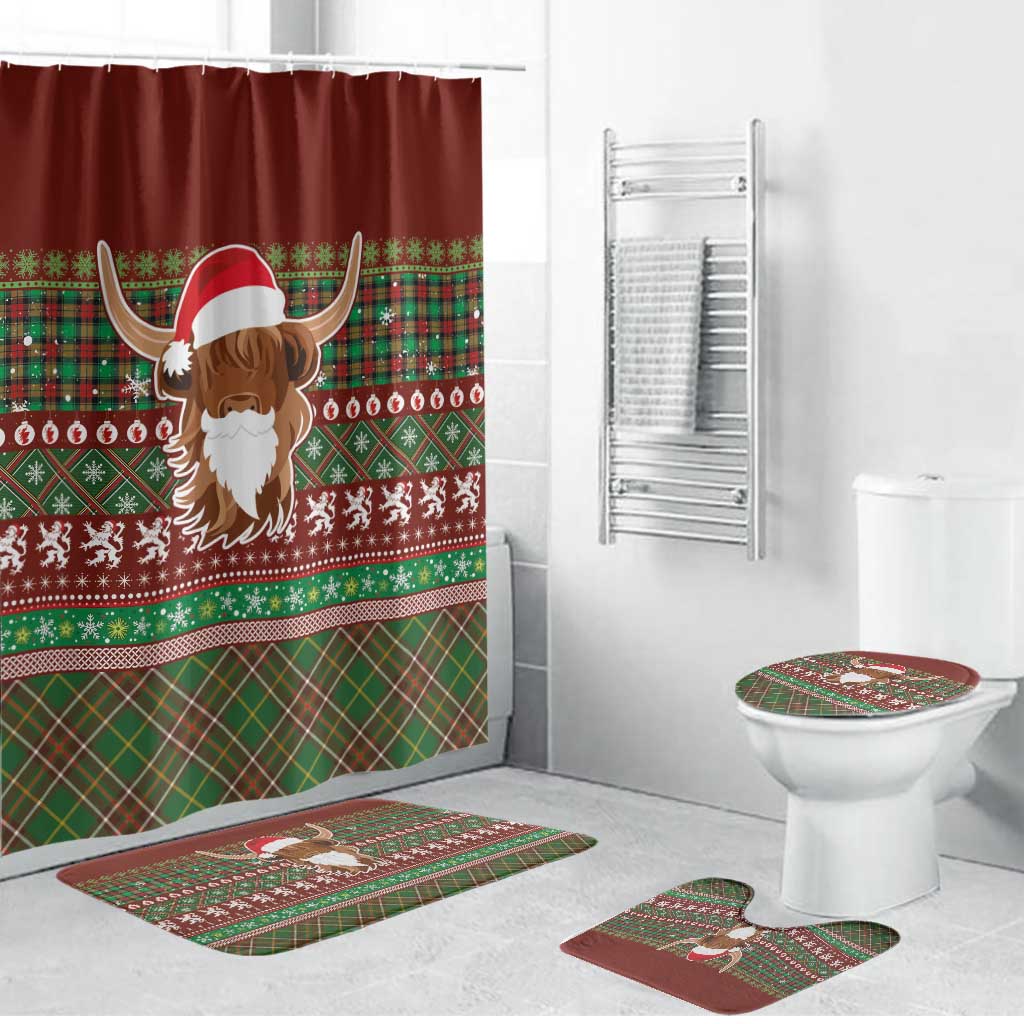 Scottish Christmas Bathroom Set Highland Cattle-Xmas Tartan Stripes Style Red Color - Wonder Print Shop
