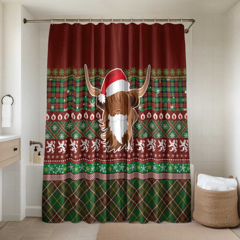 Scottish Christmas Bathroom Set Highland Cattle-Xmas Tartan Stripes Style Red Color - Wonder Print Shop