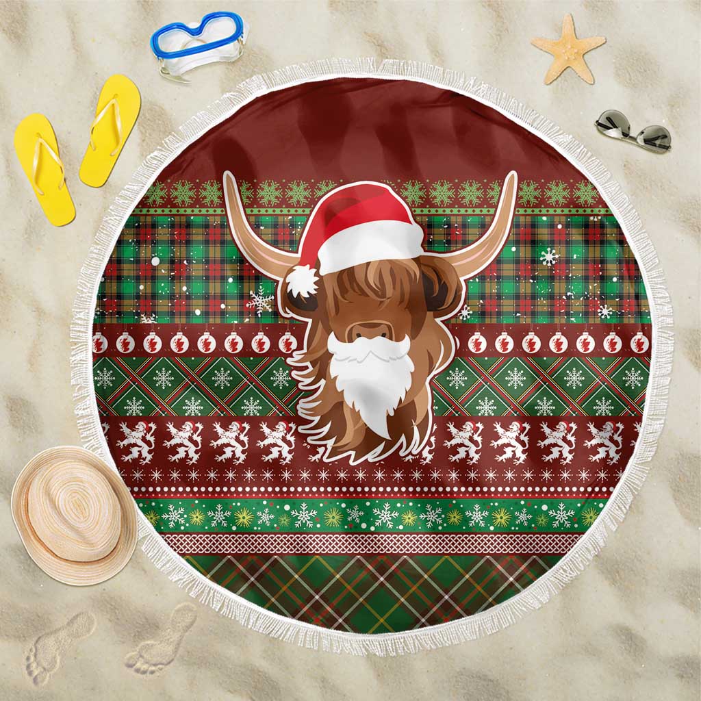 Scottish Christmas Beach Blanket Highland Cattle-Xmas Tartan Stripes Style Red Color - Wonder Print Shop