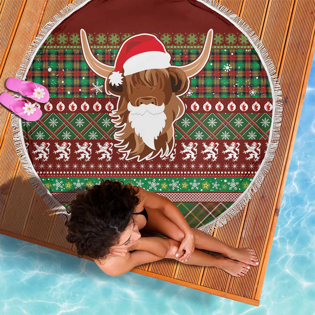 Scottish Christmas Beach Blanket Highland Cattle-Xmas Tartan Stripes Style Red Color - Wonder Print Shop