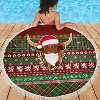 Scottish Christmas Beach Blanket Highland Cattle-Xmas Tartan Stripes Style Red Color - Wonder Print Shop