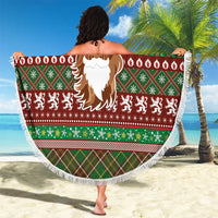 Scottish Christmas Beach Blanket Highland Cattle-Xmas Tartan Stripes Style Red Color - Wonder Print Shop