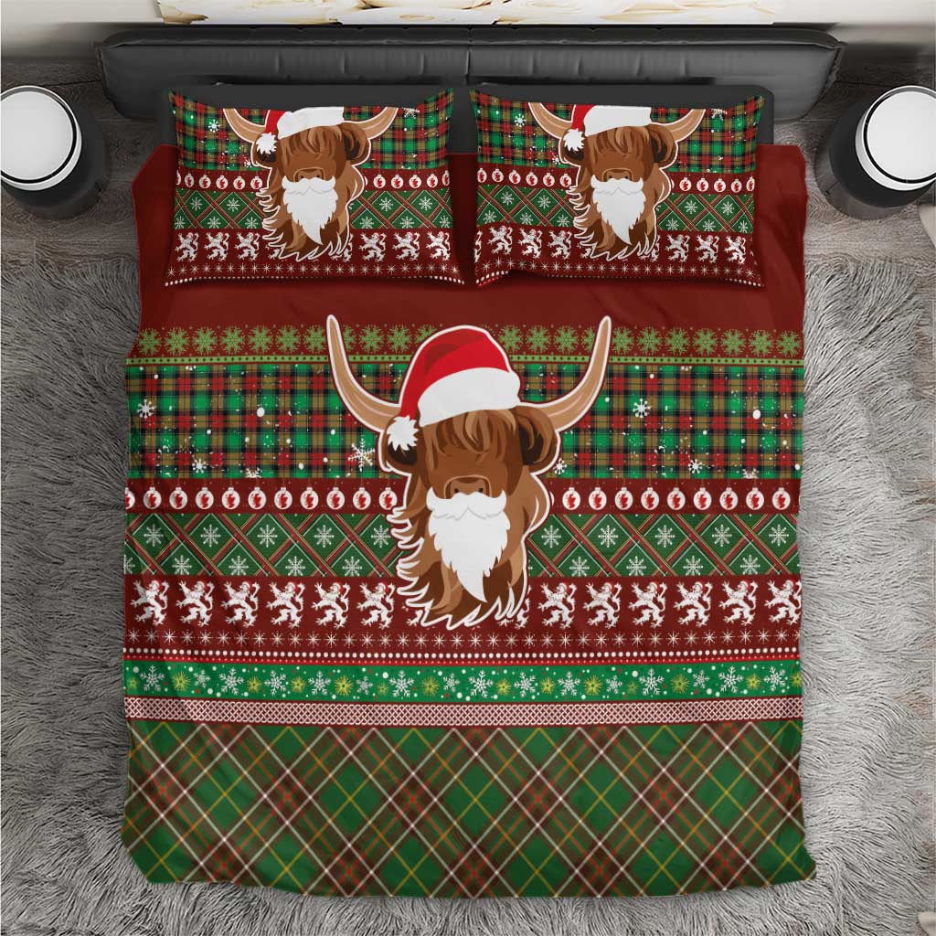 Scottish Christmas Bedding Set Highland Cattle-Xmas Tartan Stripes Style Red Color - Wonder Print Shop
