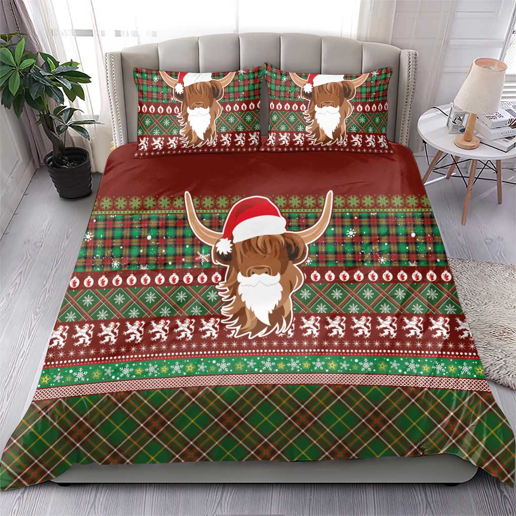 Scottish Christmas Bedding Set Highland Cattle-Xmas Tartan Stripes Style Red Color - Wonder Print Shop