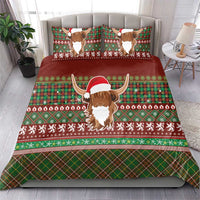 Scottish Christmas Bedding Set Highland Cattle-Xmas Tartan Stripes Style Red Color - Wonder Print Shop