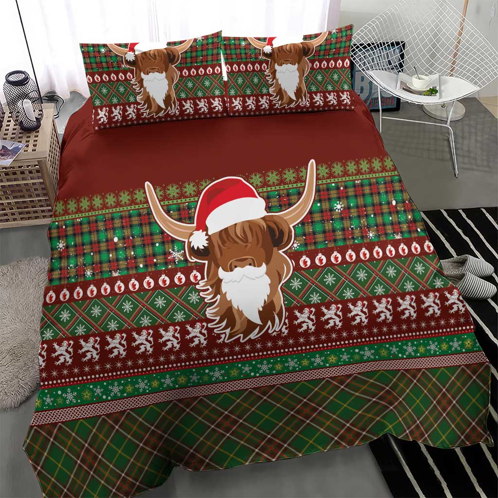 Scottish Christmas Bedding Set Highland Cattle-Xmas Tartan Stripes Style Red Color - Wonder Print Shop
