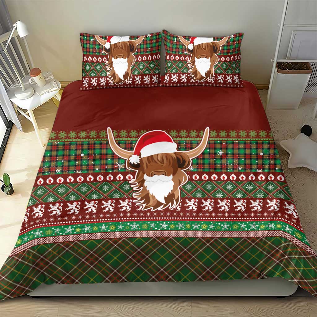 Scottish Christmas Bedding Set Highland Cattle-Xmas Tartan Stripes Style Red Color - Wonder Print Shop