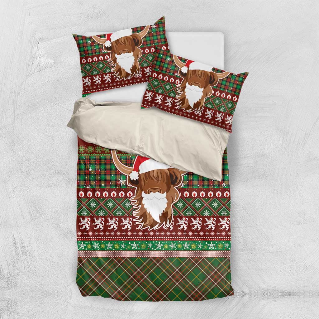 Scottish Christmas Bedding Set Highland Cattle-Xmas Tartan Stripes Style Red Color - Wonder Print Shop