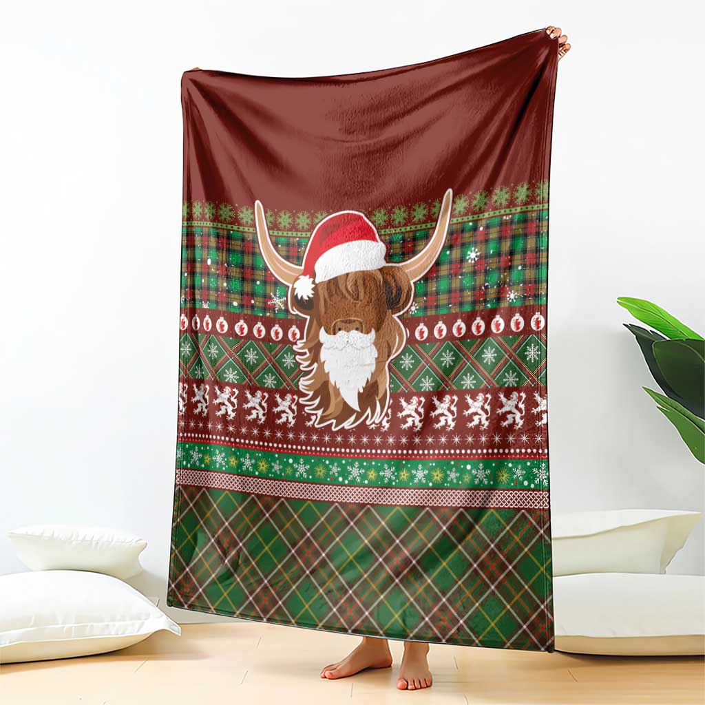 Scottish Christmas Blanket Highland Cattle-Xmas Tartan Stripes Style Red Color - Wonder Print Shop