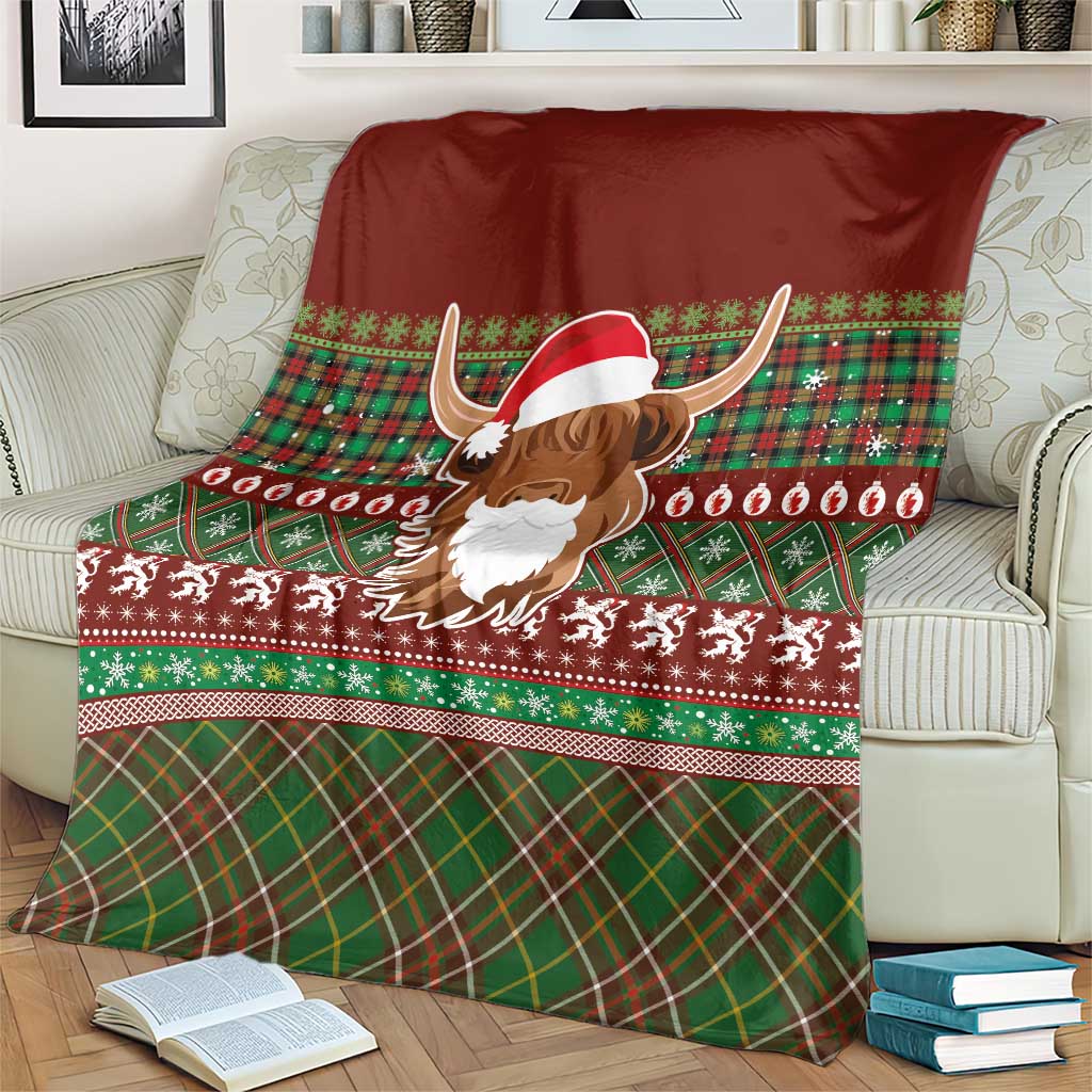 Scottish Christmas Blanket Highland Cattle-Xmas Tartan Stripes Style Red Color - Wonder Print Shop