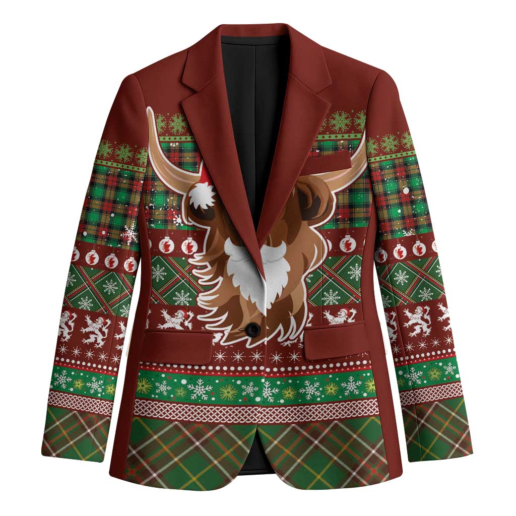 Scottish Christmas Blazer Highland Cattle-Xmas Tartan Stripes Style Red Color - Wonder Print Shop